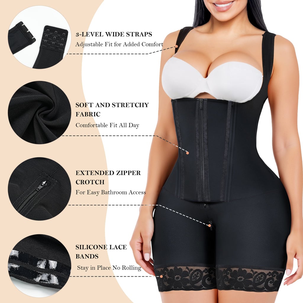 YIANNA Fajas Colombianas Postpartum Shapewear for Women Tummy Control Butt Lifter Body Shaper with Zipper and Hooks