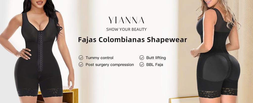 YIANNA Fajas Colombianas Shapewear for Women Tummy Control Post Surgery Full Body Shaper Butt Lifter with Zipper Crotch