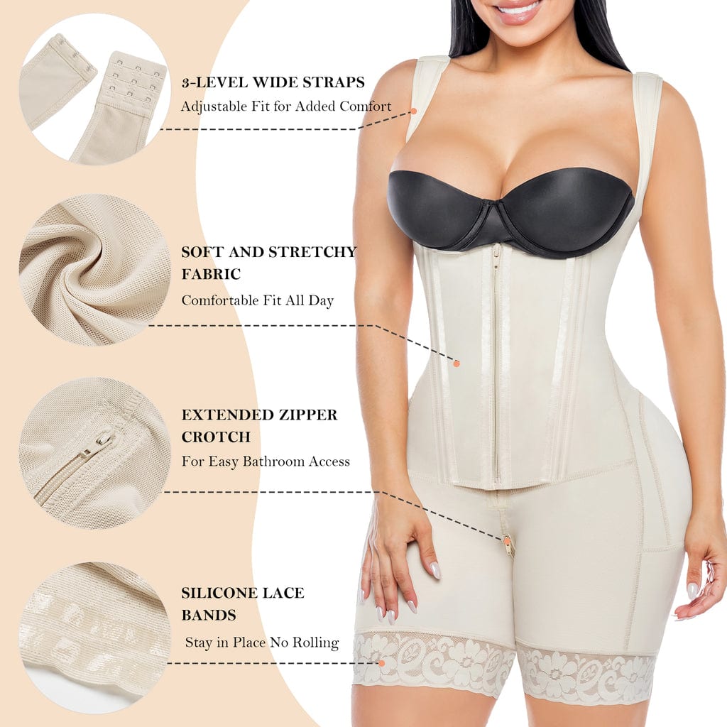 YIANNA Fajas Colombianas Postpartum Shapewear for Women Tummy Control Butt Lifter Body Shaper with Zipper and Hooks