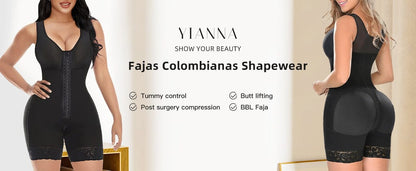YIANNA Fajas Colombianas Shapewear for Women Tummy Control Post Surgery Full Body Shaper Butt Lifter with Zipper Crotch